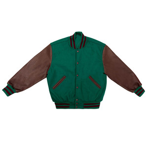 Chaqueta universitaria blanca lisa de retazos revestida de diseño personalizado con rayas blancas y logotipo frontal para unisex - Product Image 1