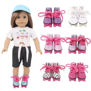 Botas de patín de ruedas de 4 ruedas, zapatos de muñeca para muñeca americana de 18 pulgadas, muñeca africana, novedad