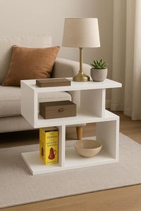 Petite table d'appoint ronde en métal avec plateau en bois parfaite pour l'installation d'idées de décoration de meubles de maison minimalistes - Product Image 3