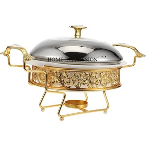 Más demandado Acabado de color plateado Brillante Pulido Diseñador único Aspecto atractivo Calentador de alimentos Plato de frotamiento de lujo de la India - Product Image 5