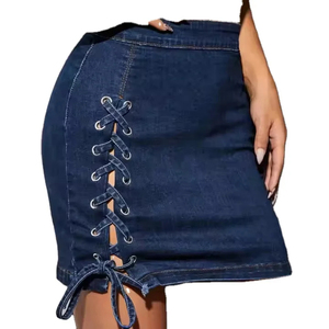 Jupes en jean bleu délavé tendance été, taille haute, mini jupe plissée en denim pour femmes, très demandée - Product Image 1