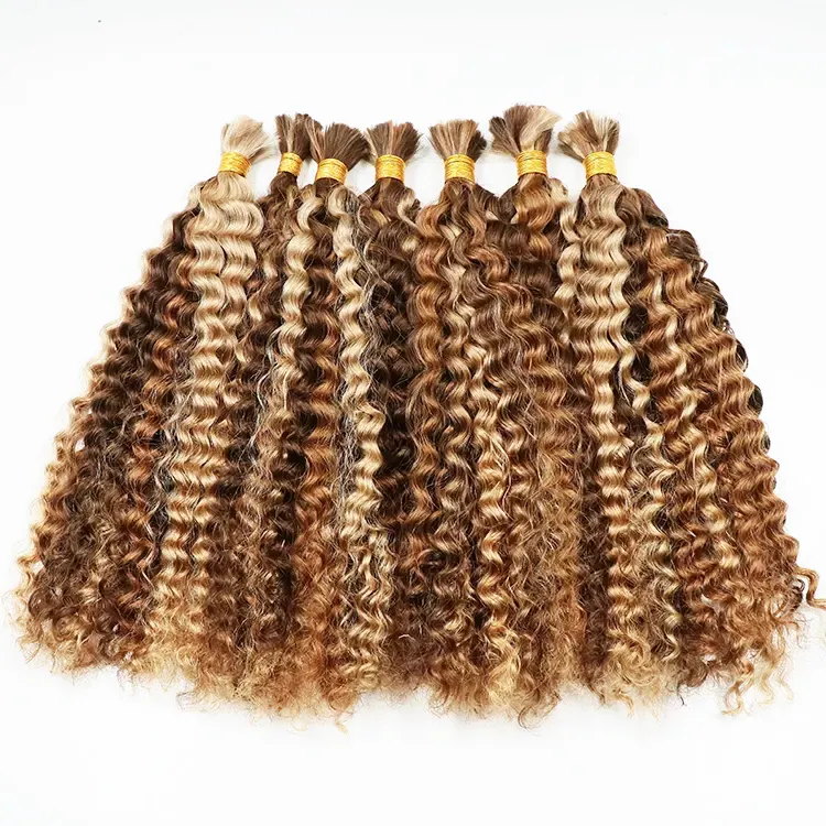 European Double Drawn Russian Remy Bulk Hair Deep Wavy Brown Highlight 100% Remy hair Lifespan 6-8years Zenohair factory