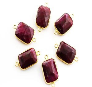 Connecteur Rectangle Rubis Plaqué Or Teinté à Facettes 13x17mm Argent Sterling 925 Argent 925 Matériau Principal Diamant Argent 925 - Product Image 3