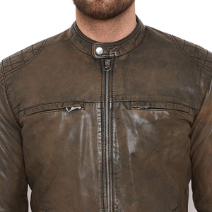 Chaqueta de Cuero Informal de Moda, Cuello Alto, Decoración Bordada, Color Personalizado en la Parte Delantera, Estilo Urbano para Hombre de Invierno - Product Image 5