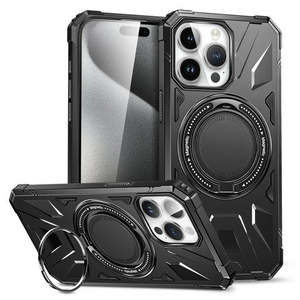 Funda Resistente para iPhone 15 Plus 6.7 con Anillo Magnético Giratorio Grande, Color Negro (Empaque Individual) - Product Image 1