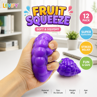 Jouet Squishy Raisin Violet, Anti-stress à Remontée Lente, Balle Souple à Presser, Jouet Fidget Texturé pour Enfants et Adultes