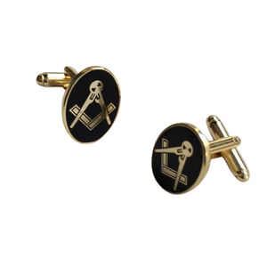 Master Mason Blue Lodge Gemelos Oval & Gold Masonic Tradición y simbolismo mostrados en gemelos con cualquier logotipo de Lodge que desee - Product Image 1