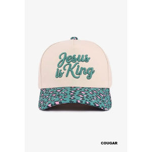 Jesus Is King Faith <b>Hat</b> Cougar Edition <b>Vintage</b> 5-Panel Twill Stylish Breathable with Curved Brim Rubber Logo Letter Bow Pattern - Product Image 1
