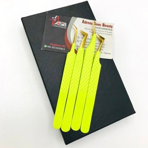 Pince à épiler professionnelle d'extension de cils en acier inoxydable enduit de vert néon de chaux outil de beauté à forte adhérence Durable pointe de Volume - Product Image 1