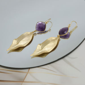 Pendientes de gota de latón de moda DUA hechos a mano joyería de declaración de boda chapada en oro de 18 quilates - Product Image 2