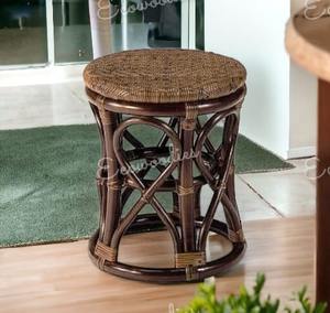 Tabouret de table d'appoint en rotin de style traditionnel vintage Ottoman court en osier avec console incrustée d'os pour thé, boire, balcon et loisirs - Product Image 4