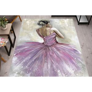 Tapis imprimé - Tapis moderne avec motif de ballerine rose, tapis à poils doux - Product Image 1