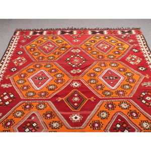 Alfombra Turca Vintage, Alfombra Kilim de 6x10.6 pies, Alfombra de Lana a Rayas Roja y Naranja - Product Image 4