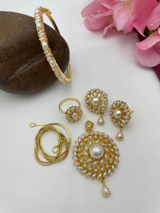 Elegant Pearl Pendant with Chain, <b>Bracelet</b> & Rings Combo Set <b>for</b> Women & <b>Girls</b> Stylish Jewelry Gift <b>for</b> Daily & Office Wear - Product Image 4