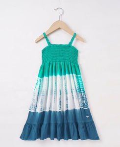 Robe d'été décontractée pour filles, mignonne, tie-dye, à bretelles spaghetti, longueur genou, coupe trapèze, en coton et mousseline, avec volants, respirante, blanche - Product Image 3