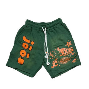 Short de survêtement en coton brodé avec logo personnalisé, décontracté, solide, délavé à l'acide, avec bord coupé et délavé au soleil pour hommes - Product Image 4