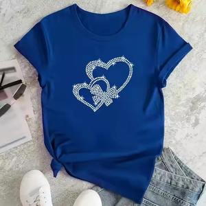 Camiseta de Algodón de Alta Calidad al por Mayor para Mujer, con Pedrería, Fabricantes OEM, Camisetas con Cuello Redondo Estampadas Personalizadas para Damas - Product Image 2