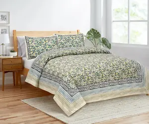 家庭酒店用棉印花床单带枕套软装饰双层床上用品套装