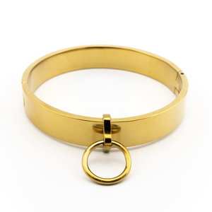 Collar de Bondage Dorado y Elegante con Anillo en O Ajustable, Acero Inoxidable 304, Tamaño y Color Personalizables - Product Image 1