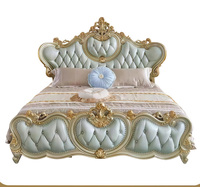 Lit classique Queen/King Size en bois massif sculpté, finition or champagne, style antique, ensemble de meubles de lit King Size
