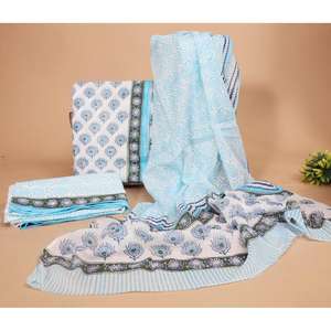 Salwar Kameez de Algodón Grueso con Estampado de Bloques y Dupatta, Vestido de Fiesta Indio-Pakistaní - Product Image 1