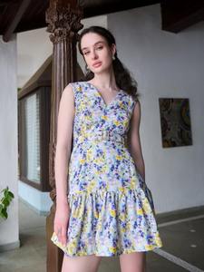 Inde main bloc coton robe courte personnalisé imprimé fleuri été mariage/lune de miel cadeau pour mariée Mini longueur - Product Image 2