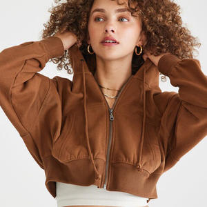 Tops cortos de alta calidad para mujer, Sudadera con capucha recortada con logotipo personalizado y longitud corta, sudaderas de diseño en blanco de talla grande, Sudadera con capucha de invierno - Product Image 3