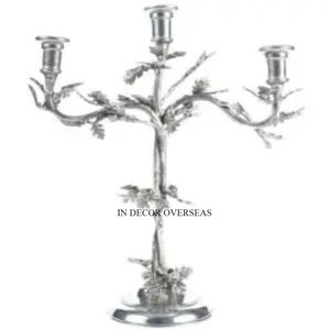 อุปกรณ์ตกแต่งเชิงเทียนสำหรับงานแต่งงานเคลือบอลูมิเนียมเคลือบเงาสีเงินดูน่าดึงดูดใจ - Product Image 1