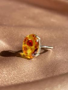 Anillo DE BODA fino de estilo clásico de Plata de Ley 925 hecho a mano, bisel de piedras preciosas de ámbar Báltico Natural, regalo de compromiso ovalado - Product Image 4