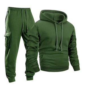 Vente en gros de survêtements cargo pour hommes de couleur verte pull à manches longues avec cordon de serrage élastique déchets Pent Cargo survêtement pour l'hiver - Product Image 2