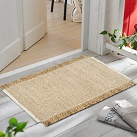 Collection de fibres naturelles tapis d'appoint fait à la main Boho frange tissé Jute coton salon chambre cuisine naturel/blanc