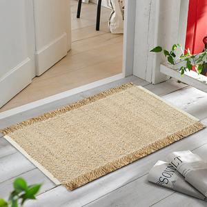 Colección de fibra Natural, alfombra decorativa hecha a mano, flecos bohemios, tejido de yute, algodón, sala de estar, dormitorio, cocina, Natural/blanco - Product Image 4