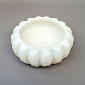 Bol décoratif en marbre blanc Makrana avec motif floral sculpté, écologique, pour fruits, décoration intérieure, extérieure, jardin, fête - Product Image 2