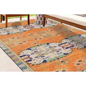 Orange Oushak Style <b>Rug</b>: Bohemian Turkish Decor Printed <b>Rug</b>,<b>Chenille</b> <b>Rug</b> - Product Image 2