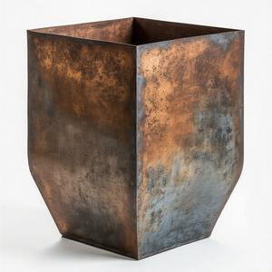 <b>Metal</b> <b>Trough</b> <b>Planter</b> with Hammer-Imprinted Surface and Side Scroll Handles Finished in Vintage Gold for Colonial Verandahs - Product Image 3