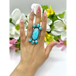 Rena Shelly Highgrade Kingman Turquoise Sterling Silver Boho Style <b>Adjustable</b> <b>Ring</b> Emerald Bezel Setting Smooth Everyday Wear - Product Image 5