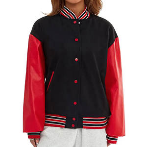 Proveedor superior Chaqueta universitaria personalizada para mujer con mangas de cuero Chaqueta universitaria con letras de béisbol para mujer con estilo - Product Image 4
