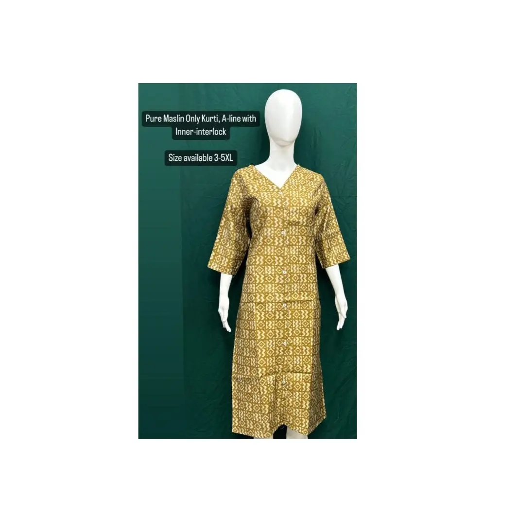 Custom Logo and Size Top Selling Womens Muslin Kurti for Daily Wear Use Available in Different Sizes for Export Selling