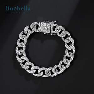 12mm Argent 925 Plaqué Or Blanc 18K Bracelet Gourmette Glacé Style Hip Hop Bijoux Moissanite pour Hommes - Product Image 1