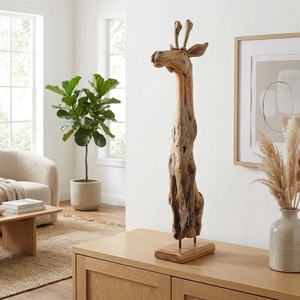 Handcrafted Modern Design <b>Wooden</b> Giraffe Stand Sculpture <b>Rustic</b> Teak Carved Animal Head Figurine Statue Metal Home Decoration - Product Image 5