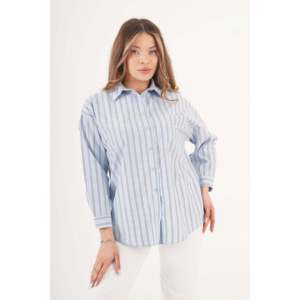 Camisa Azul a Rayas para Mujer LUSTRIN con Detalle de Botones en la Espalda, Blusa Casual Elegante de Manga Larga para Uso Diario y de Oficina - Product Image 2