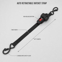 Sangle à cliquet rétractable de 1 pouce, 10 pieds, résistance à la rupture de 800 kg, crochet en S, clip de sécurité, sangle de cargaison en polyester pour moto, VTT, bateau