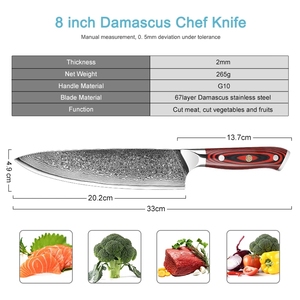 Venta al por mayor personalizado de alta calidad OEM ODM servicio profesional Venta caliente japonés Damasco cocina Chef cuchillo fijo hoja afilada - Product Image 2