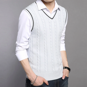 100% algodón polar liso Cabel Knit Cricket suéter transpirable primavera invierno personalizado moda cuello en V Cricket suéter - Product Image 3