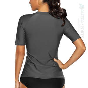 Listo para enviar, camisa ligera de secado rápido para mujer, diseño de estampado con cremallera y lentejuelas para surfear, nadar, Yoga, correr - Product Image 2