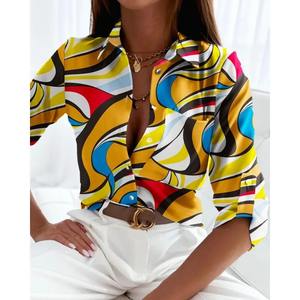 Casual 3D Printed Summer Women's Shirts High Quality 100% Polyester Woven Beading Button Customize Design Wholesale Shirt - Product Image 4