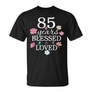 Camiseta Floral para el 85º Cumpleaños para Mujer, 85 Años, Bendecida y Amada, Ropa Promocional Premium - Product Image 1