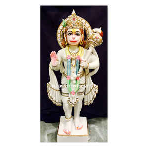 Grossiste et exportateurs de sculptures de Lord Hanuman en marbre blanc, en position debout, avec mudra Ashirvaad, utilisées pour la décoration des festivals - Product Image 1