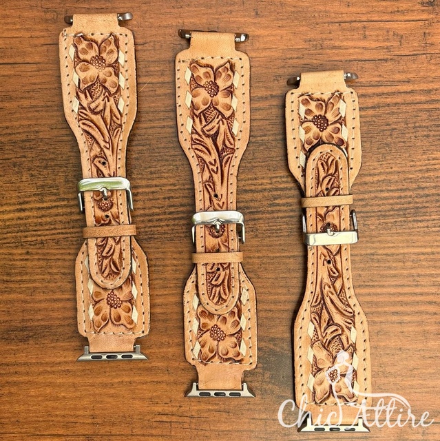 OEM/ODM Customized Luxury Fashion Hand Tooled Leather Watch Bands for Women's High Quality Genuine Cowhide Leather Watch Straps