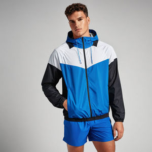 Purple White Men's Windbreaker Shorts Set Breathable Windproof Hooded Jacket Athletic Sportswear Two Piece Tracksuit Jogging Set - Product Image 5